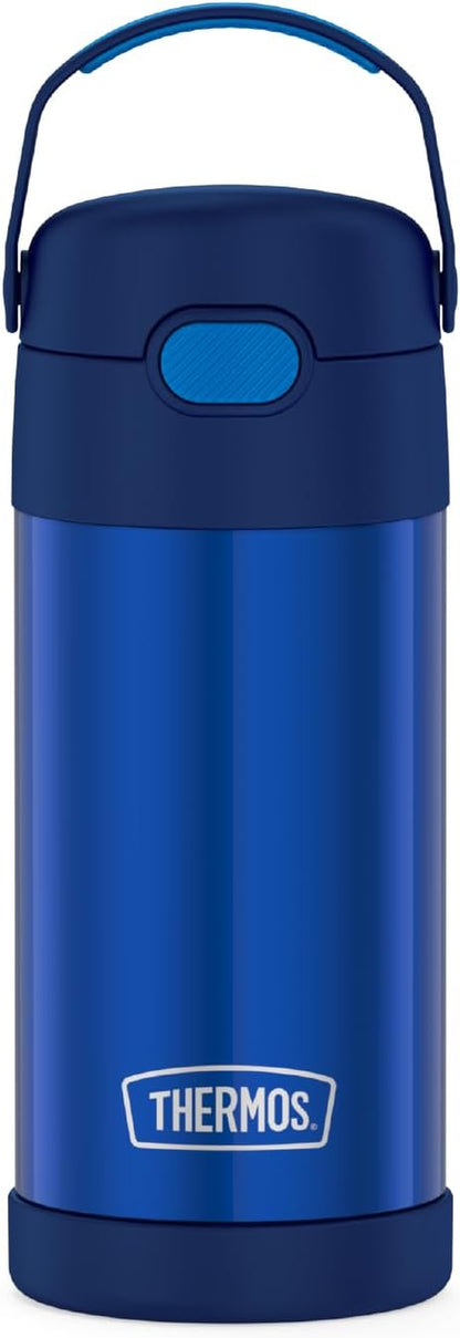 FUNTAINER 12 Ounce Stainless Steel Vacuum Insulated Kids Straw Bottle, Blue