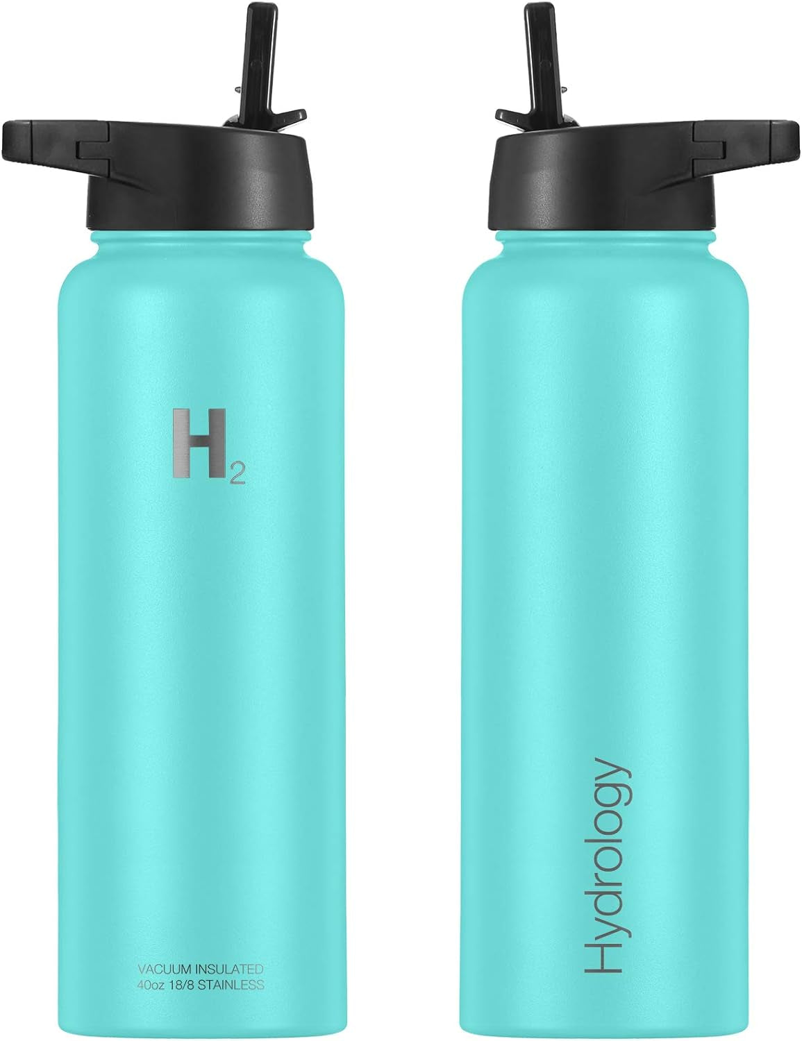 Water Bottle - 18 Oz, 22 Oz, 32 Oz, 40 Oz, or 64 Oz with 3 LIDS Double Wall Vacuum Insulated Stainless Steel Wide Mouth Sports Hot & Cold Thermos (40 Oz, Aquamarine)