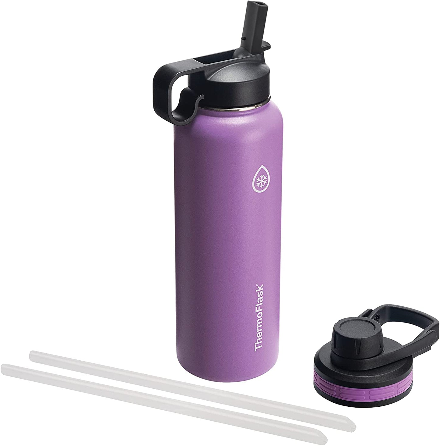 40 Oz Double Wall Vacuum Insulated Stainless Steel Water Bottle with Spout and Straw Lids, Plum