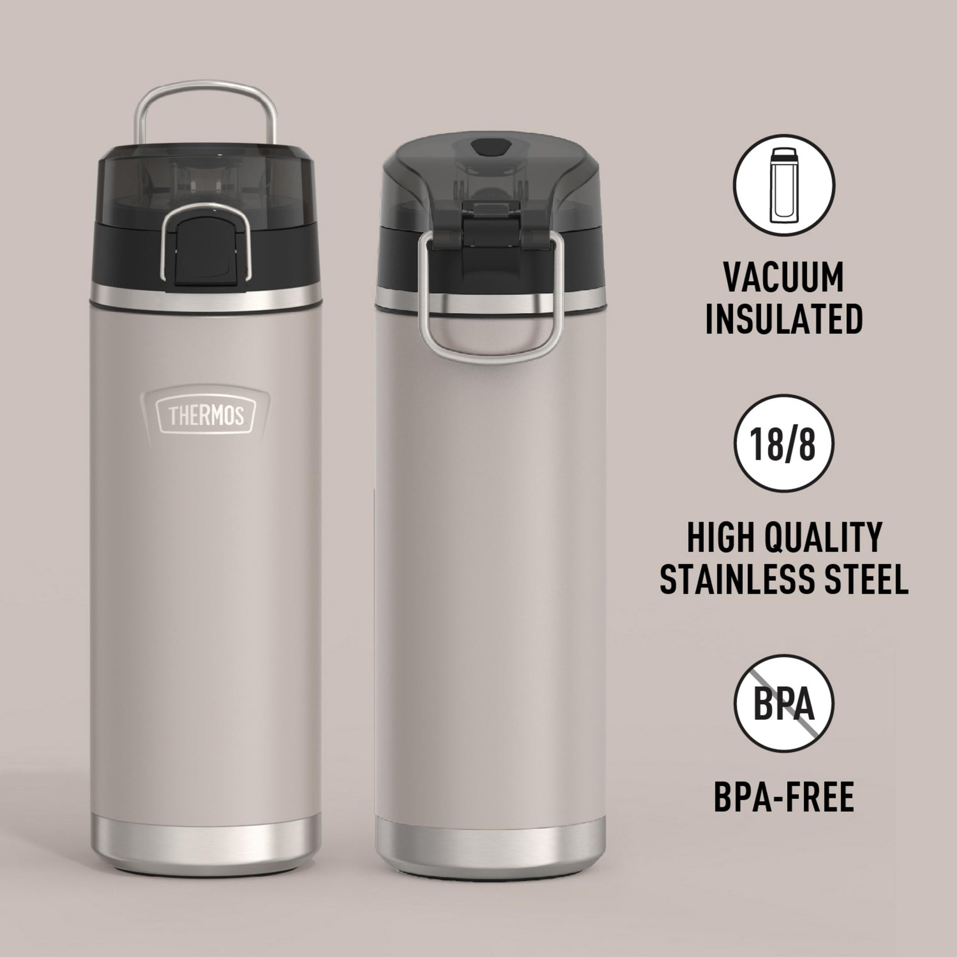 ICON Series Stainless Steel Vacuum Insulated Water Bottle W/ Spout, Sandstone, 24Oz