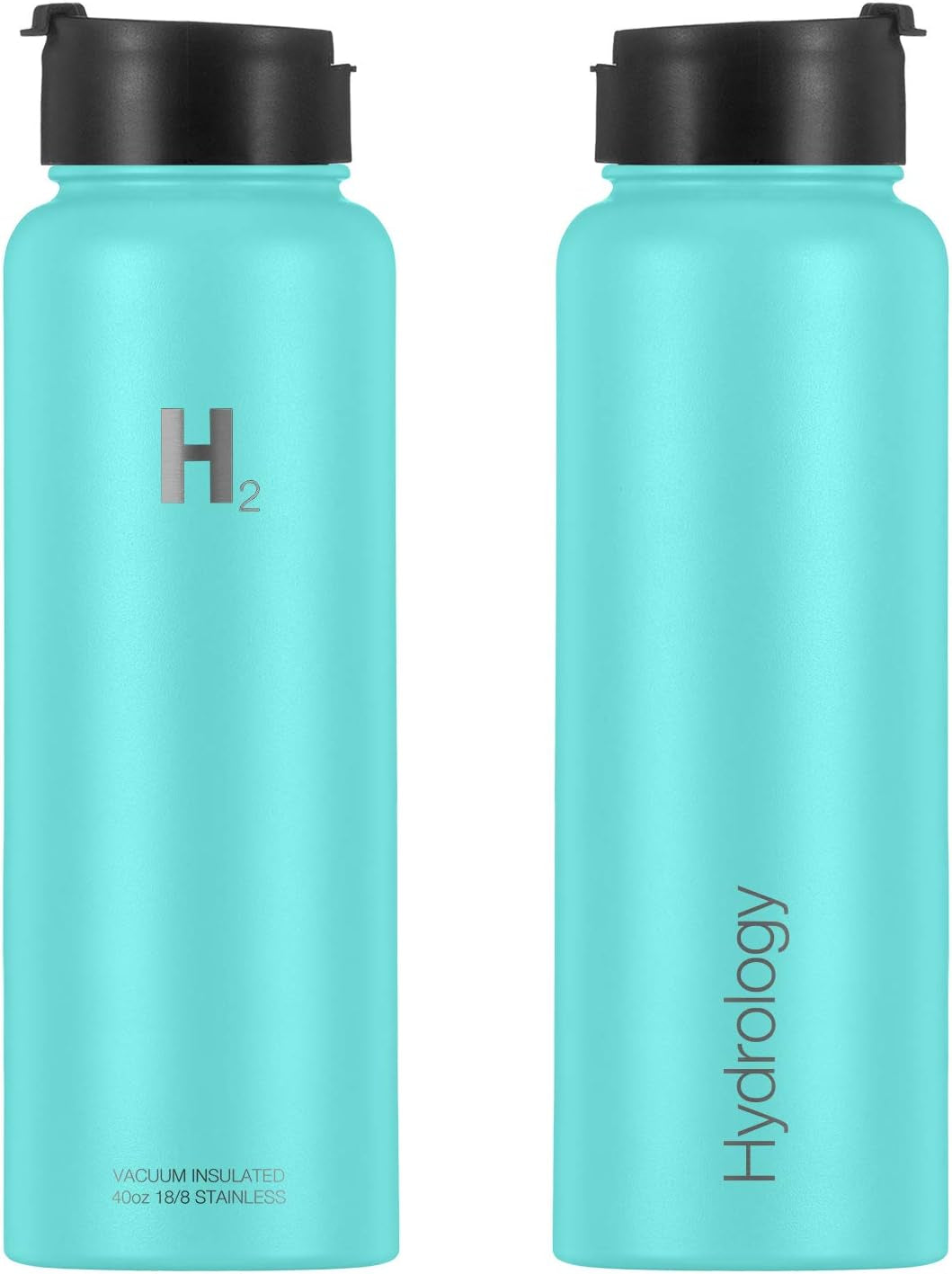 Water Bottle - 18 Oz, 22 Oz, 32 Oz, 40 Oz, or 64 Oz with 3 LIDS Double Wall Vacuum Insulated Stainless Steel Wide Mouth Sports Hot & Cold Thermos (40 Oz, Aquamarine)