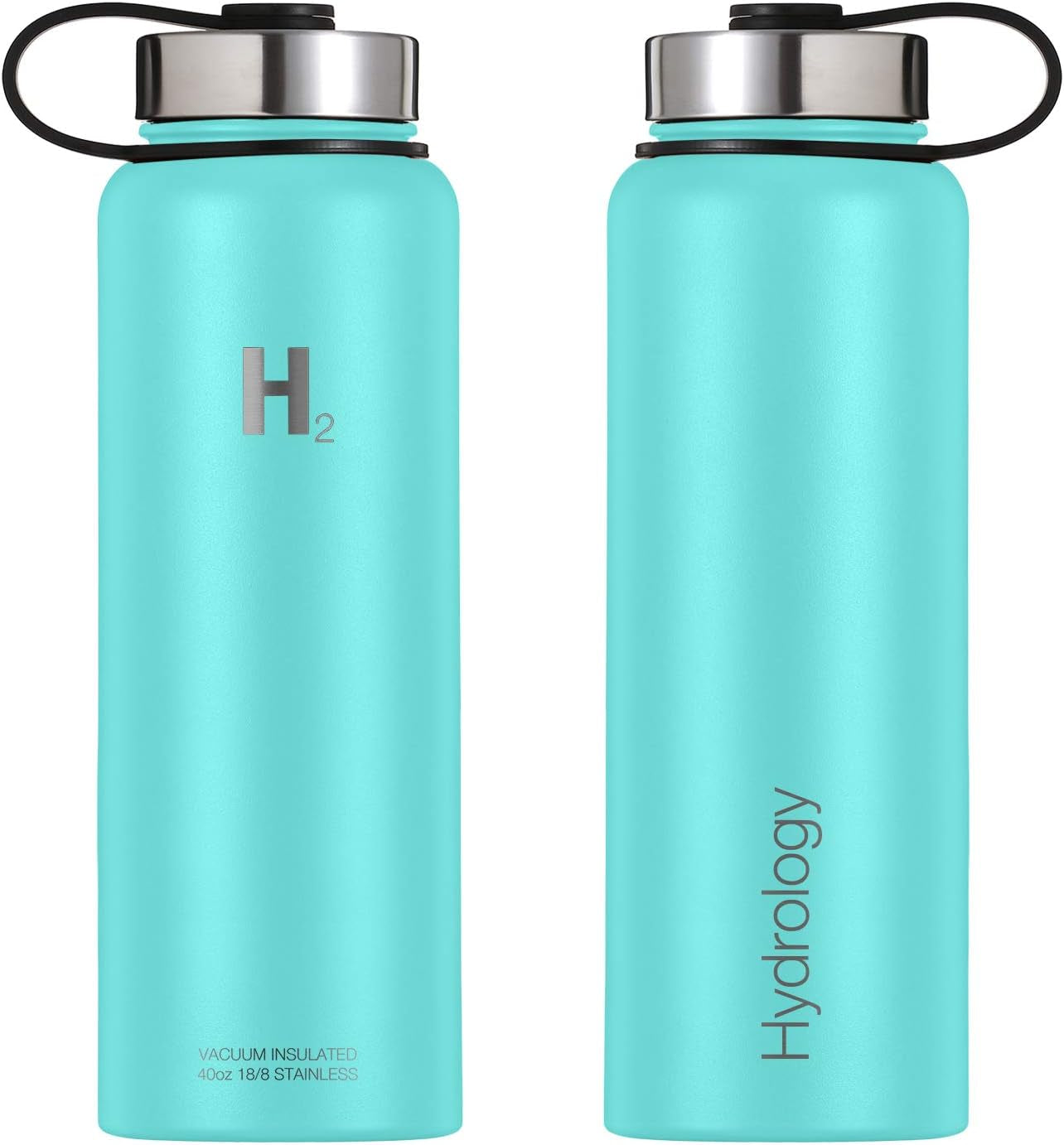 Water Bottle - 18 Oz, 22 Oz, 32 Oz, 40 Oz, or 64 Oz with 3 LIDS Double Wall Vacuum Insulated Stainless Steel Wide Mouth Sports Hot & Cold Thermos (40 Oz, Aquamarine)